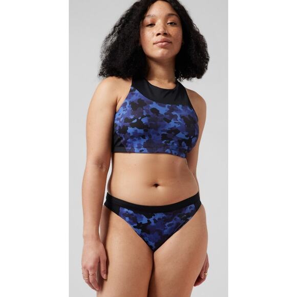Athleta Freestyle Blue Camo Bikini Top and Bottom Size Large - Picture 1 of 14